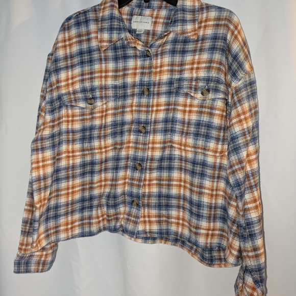 American Eagle Outfitters Plaid Crop Top - Blue and Orange - Picture 3 of 4